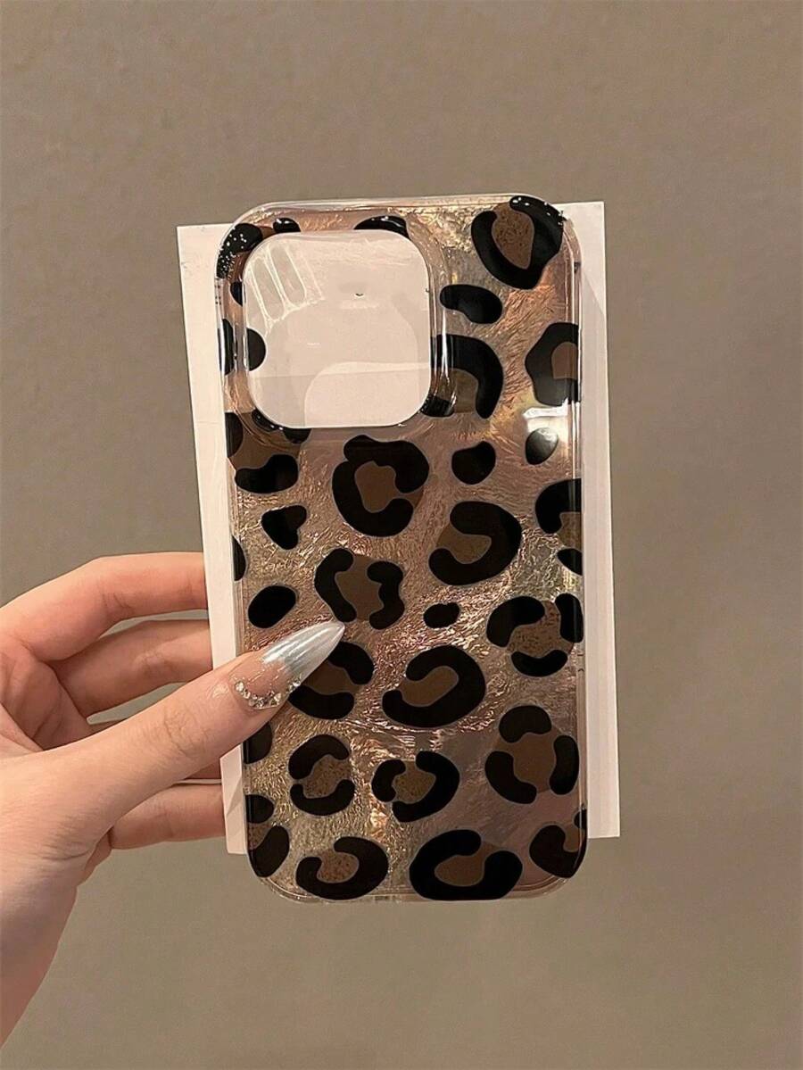 猎豹，豹纹羽毛网豹纹硅胶手机壳适用于 16/16 Pro Max，防震全覆盖保护套适用于 15/14/13 Pro Max - 棕色 - 查看 1