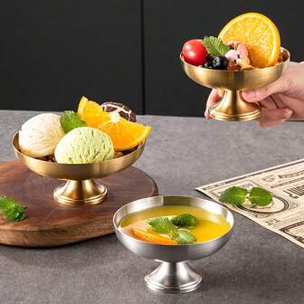 1pc/2pcs Stainless Steel Ice Cream Bowl, Suitable For Juice And Desserts, Perfect For Party Snacks.