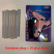 Pistola de pegamento en caliente mini, 20W, eléctrica, de silicona, modelo con enchufe, calentamiento rápido, para barras de pegamento de 7mm, herramienta de pegamento industrial multifuncional de alta temperatura, kit de pistola de pegamento mini, set de pistola de pegamento, para manualidades escolares y reparaciones rápidas en el hogar, para barras de pegamento de 7mm, combo de pistola de pegamento en caliente rosa