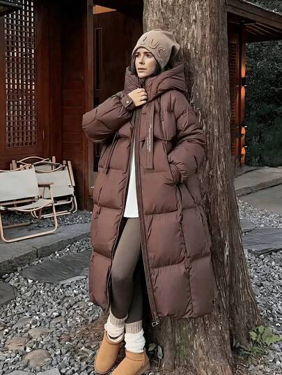 Hooded Long Over The Knee Women's Loose And Thick Winter Jacket