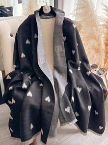 1 pieza Chal/Bufanda de cachemira sintética multicolor con patrón de corazón de patchwork, versátil y apto para uso diario, grueso y cálido