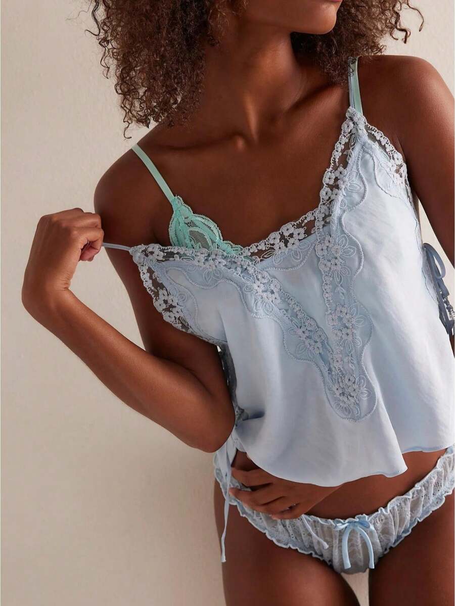 Women's Boho Lace Trim Tank Tops Summer Y2k Spaghetti Strap Sleeveless V Neck Loose Fit Camisole Embroidery Floral Vest Shirt Going Out Cami Tops Streetwear Beach Vacation Clothes Top - 淺藍色 - 查看 1