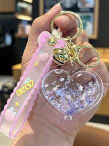 1 pieza Llavero de acrílico creativo con forma de corazón, líquido de arena movediza, accesorio de coche, colgante, accesorio de bolso, accesorios de coche, ideas de regalo para maestro, amigo, hermana