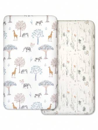 GLLQUEN BABY 婴儿床床单 2 件装，适用于男孩女孩，婴儿床和幼儿床垫的床笠，超柔软超细纤维婴儿床单 47x24x6 英寸，经 Oeko-Tex 认证