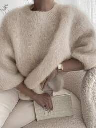 Pull col rond côtelé doux et minimaliste pour femmes, longueur standard, épaules tombantes, Top manches 3/4