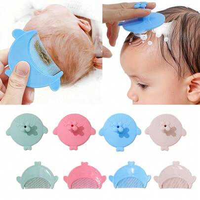 2pcs Baby Silicone Hair Brush + Comb Set, Cartoon Whale Design Baby Brush And Comb For Newborn Bath, Removes Vernix