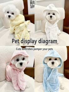 1pc Cute & Super Absorbent Pet Bathrobe, Suitable For Small & Medium Dogs, Cats And Other Small Animals - Quick Dry, Soft, Comfortable, All Season, Pet Cat Dog Absorbent Bath Towel, Quick Dry With Fastener Bathrobe - Multicolor - View 5