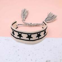 1pc Handmade Embroidered Pentagram Bracelet - Black and White - View 3