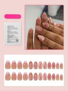 Bộ 24 miếng dán móng tay hình hạnh nhân ngắn, màu hồng kiểu Pháp, họa tiết hoa 3D, trang trí bằng hoa và hạt cườm, phong cách ngọt ngào, phủ kín toàn bộ móng, phù hợp cho phụ nữ và các cô gái sử dụng hàng ngày, hẹn hò, dự tiệc, ngày Valentine và các dịp khác. - Nhiều màu - Xem 2