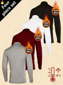 4件装男士保暖高领内衣 - 柔软舒适，中等弹力，秋冬季保暖 | 适合日常穿着、肌肉训练、健身、跑步、骑行和滑雪。男士保暖长袖运动服，高领保暖衫。 - 彩色 - 查看 3