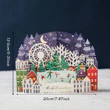 Nuovo set da 3: Palla di neve natalizia dorata + Palla di neve natalizia verde + Cartolina d'auguri 3D con resort da sci natalizio, scultura laser su carta, palline decorative in cristallo con rilievo dorato, biglietto d'auguri, palle di neve 3D