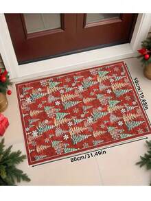 1pc Christmas Tree Carpet, Non-Slip And Washable, Suitable For Living Room, Bedroom, Hallway, Indoor And Outdoor Use, Easy To Create Warm Christmas Home And Room Decor - Red - View 3