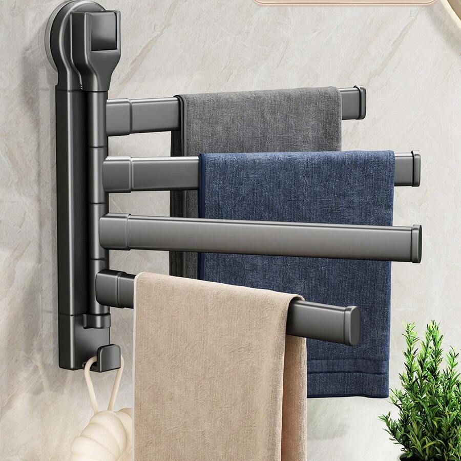 Suction Cup Rotating Towel Rack, No Drilling Required, Wall-Mounted Bathroom Towel Bar, High-Quality Storage Solution - Black - View 1