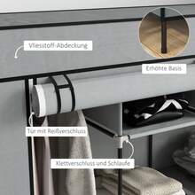 HOMCOM Fabric Wardrobe With Clothes Rail 10 Compartments 4 Drawers Wardrobe Fleece Look Dark Grey For Bedroom & Hallway - 深灰色 - 查看 4