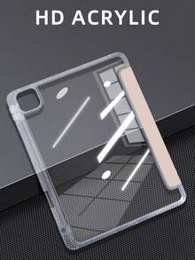 1pc Transparent Acrylic Y-Fold Flat Tablet Protective Case, Pink, Multi-Fold Multi-Angle Stand, Built-In Pen Slot, High-Transparency Acrylic Back Cover, Sleep/Wake, Premium/Creative/Minimalist Design, Compatible With  Mini6/Mini7/Air1/Air2/9.7/10.2/10.5/Air4/Air5/10.9/Pro11/10th/Pro12.9/Air 11-In.(M2)-2024/Pro 11-In.(M4)-2024/ Air 11-Inch (M3) 2025/ (A16) 11 Inch 11th Generation 2025 Apple Models. Product Does Not Include Stylus, Some Models Come With Lens Frame. - Hồng - Xem 5