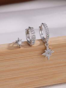 rakol 6pcs Set Elegant Shiny Copper-Tone Cubic Zirconia Star & Moon Earrings Set, Gift For Women - Style 7 - View 3