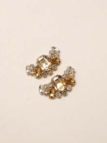 2pcs Gold Color Faux Crystal Diamond Hollow Hair Clip, Princess Style Fashion Accessory Suitable For High Heels And Outfits - Gold - View 2