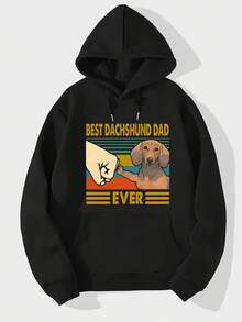 Felpa con cappuccio da uomo con motivo a bassotto padre - Pullover pesante da 360g con tasca a canguro, regalo divertente per il Giorno del Papà con cane, lavabile in lavatrice, pullover casual nero, maglieria resistente per gli amanti dei cani per la Festa del Papà - nero - Visualizzare 1