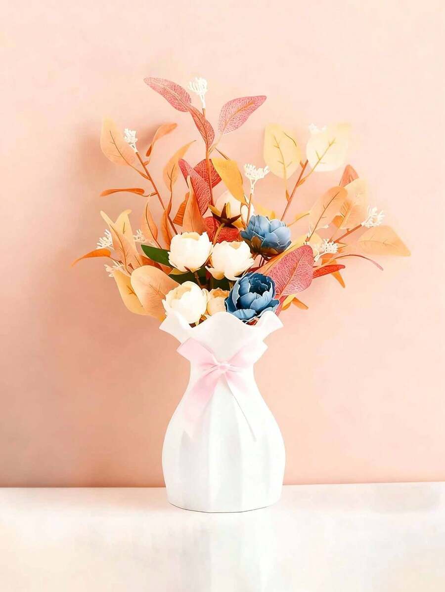 1 قطعة إناء بلاستيكي بمظهر السيراميك، إناء فني حديث مع تصميم مضاد للانزلاق، هدية مثالية لعيد الميلاد والهالوين وعيد الشكر والعيد الفصحي، مناسب لديكور غرفة المعيشة والنوم والحديقة والمكتب، متوفر ب- 3 ألوان