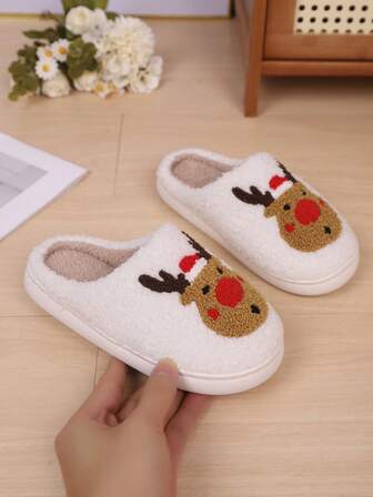 1 par barntofflor, varma plyschmjuka jultofflor med tecknat mönster, lämpliga för pojkar och flickor, småbarn, bekväma för inomhus- och utomhusbruk, höst/vinter