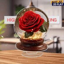 2D亚克力玫瑰水晶球装饰 - 无需电池即可自发光，亮红色玫瑰搭配绿色叶子和金色闪粉花心，适用于结婚纪念日、情人节、家居办公装饰，现代桌面装饰，浪漫礼物，适合特殊场合（无需电池/电源） - 耐用亚克力球体，适合现代活动和日常使用，2D平面 - 多色3 - 查看 8