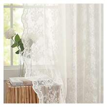 Lace Cafe Curtains 45 Inch Lengthof 2 Country Floral Short Voile Sheer Kitchen Curtains Old House Privacy Bathroom Window Curtains 52W X 45L Inch - 多色632 - 查看 1