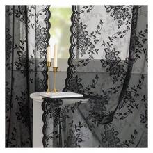 Black Lace Curtains Gothic -84 Inches Long - Dark Academia Curtains For Living Room Bedroom , Victorian Floral, Sheer Light Filtering, 2 Panels, Rod Pocket, Goth Halloween Decor 52W X 84L Inch - 多色623 - 查看 3