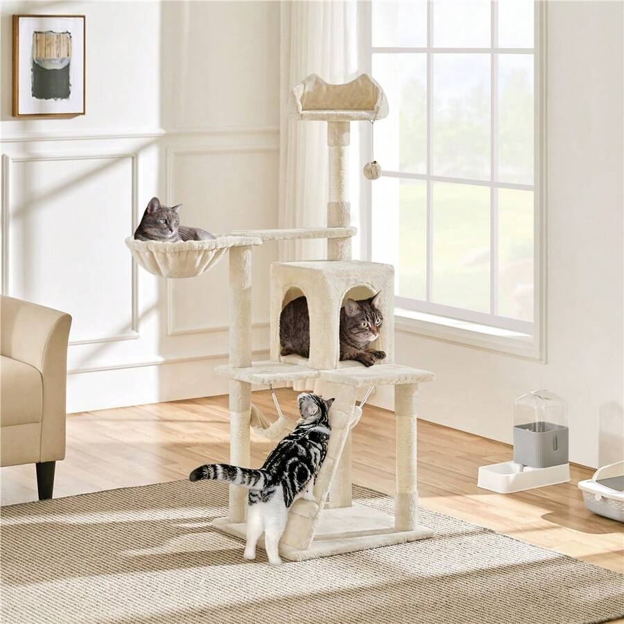 Butterslay 1pc Modern Multilevel Cat Tree Cat Condo With Perch And Scratching Post For Indoor - Màu be - Xem 1