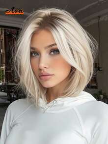 12 Inch Women Short Straight Bobo Wig, White Highlights With Dark Roots, Suitable For Cosplay And Daily Wear, High Temperature Fiber Synthetic Wig - Piano Color - View 1