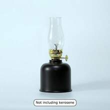 1 pieza Lámpara de aceite de metal vintage con mecha ajustable y perilla de control de combustible - Lámpara de queroseno con llama real de carbón/parafina para interiores/exteriores, camping - No se requiere (sin aceite de lámpara)