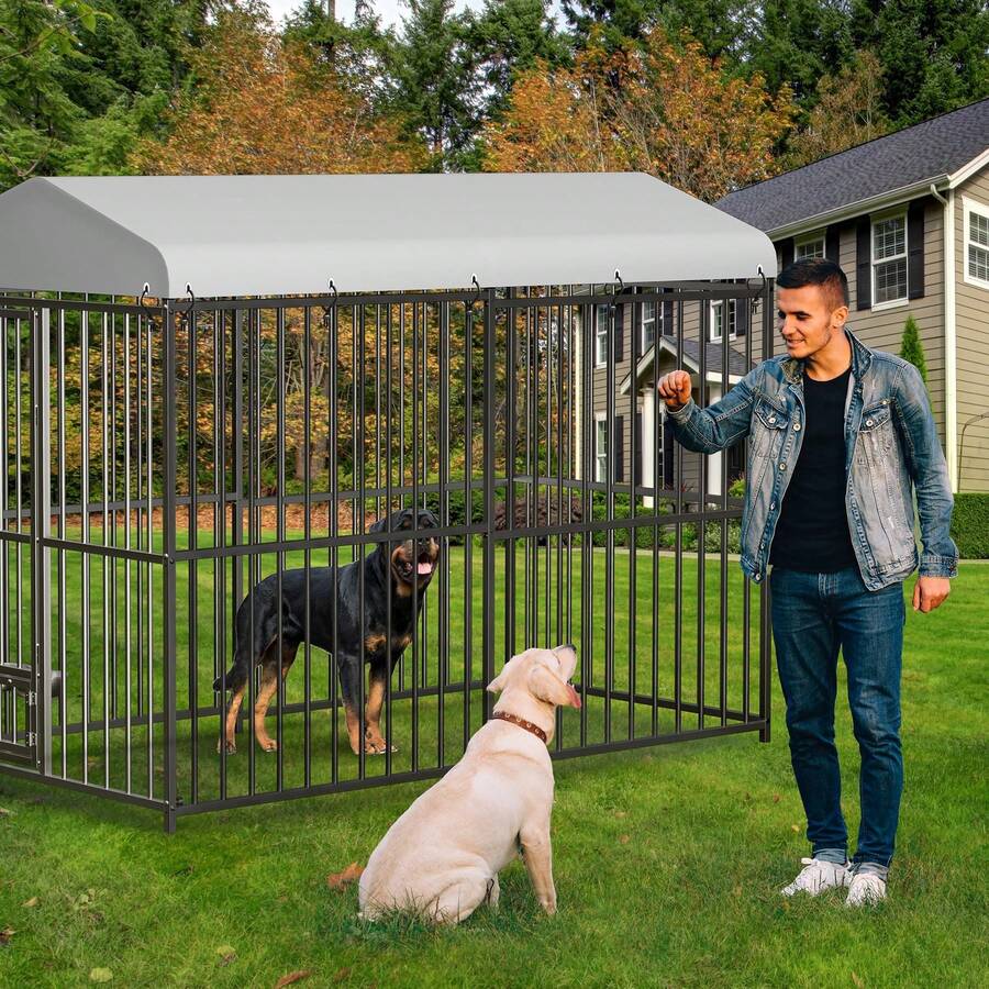 Caseta para perros grandes de exterior, 2,4 x 1,2 x 1,8 m, con cerradura, con techo impermeable y resistente a los rayos UV. - Negro - Ver 1