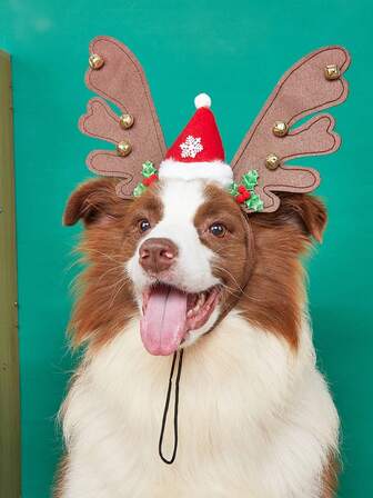 1 szt. Brązowa opaska z rogami jelenia, zabawny kapelusz dla psa, golden retrievera, pudla, dekoracja na imprezę