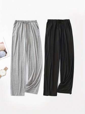 2-delat lätt herrset med sovplagg, bekväma och enkla hembyxor, ljusgrå och enfärgad svart, vår/höst, vinter