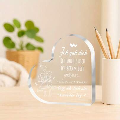 1pc Acrylic Heart-Shaped Plaque, Gift For Girlfriend, Anniversary Gift, Valentine's Day Gift To Express Your Love, Couples, Engagement Wedding Gift Plaque