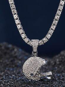 1 pieza Collar con colgante de casco de fútbol americano de hip hop, cadena de una sola hilera con brillantes diamantes de imitación, estilo hip hop de moda, regalo ideal para los amantes del fútbol. - Collar con colgante de casco de fútbol americano de moda - Ver 7