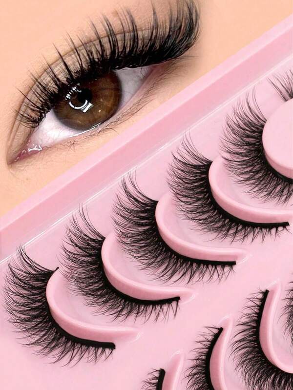 7 أزواج من رموش مستعارة لإضفاء تأثير عين القطة، رموش شبيهة بالثعلب لإطالة العينين. رموش مستعارة من فرو الأرنب للمظهر الطبيعي. إطالات رموش قصيرة. شرائط رموش للمكياج