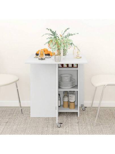 HOMCOM Folding Dining Table, Mobile Kitchen Tafel People Open Shelves, Drawer, Small Spaces, 114.5 70 75, Wit view 10