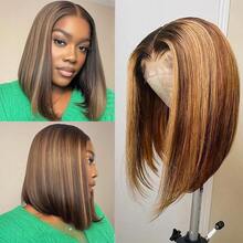 Bob Wig Human Hair Highlight Ombre 13x4 Lace Front Wigs 4/27 Honey Blonde Glueless Wigs Human Hair Pre Plucked With Baby Hair 180 Density Short Bob Wigs For Women Human Hair
