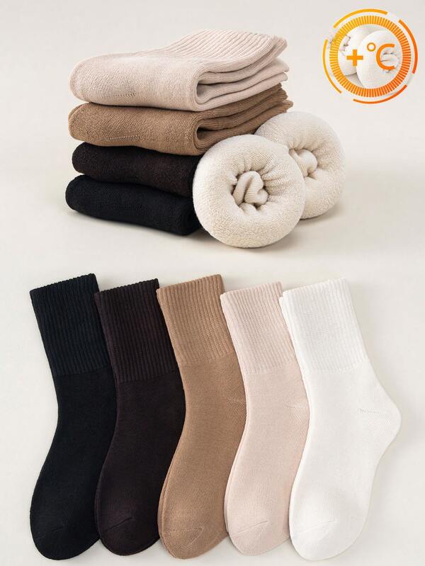 1/5 Pairs Girl Winter Socks Warm Thick Knit Soft Vintage Casual Crew Socks Fuzzy Socks Knitted Socks