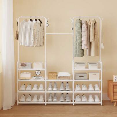 3-stöckiger, schwarz-weißer, 4-lagiger einfacher Kleiderbügel-Ständer, multifunktionaler Stehgarderobenschrank, ideal für Schlafzimmer und Studentenwohnheim, platzsparender Kleiderorganizer zum Aufhängen von Hemden, Oberteilen, Kleidern, Jacken und Accessoires, hält die Wäschetrocknung ordentlich, schnelle Montage, vielseitige Heimlösung für kleine Räume