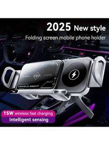 1pc Folding Screen Fast Charging Automatic Clamping Car Phone Holder With Adjustable Horizontal And Vertical Angles For Dashboard - 15W Wireless Car Charger Compatible With All Ph//O/Nes - IPh/O///Ne 15/14/13/12/11 Pro Max/Xs, Sa///M/Sung Galaxy S24 Ultra/S23/S22/S21/S20/S10+/Fold6