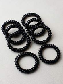 8个/12个螺旋发圈，大号黑色无缝发带，高弹力简约纯色橡皮筋，女士发绳，马尾辫发圈，发圈，发绳 - 黑色 - 查看 2