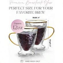 Sister.ly Drinkware tazas de café de vidrio martilladas de doble pared con borde dorado y mango dorado tazas de café de vidrio aisladas juego de 2 12 onzas transparente con dorado - transparentecondorado - Ver 2