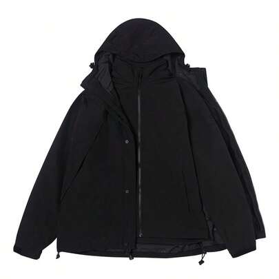 Timberland Men's 3-In-1 Hooded Jacket, Classic Fashion Embroidered Hoodie, Warm Casual Outdoor Black Coat A69F2001