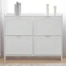 Modern Shoe Rack With 4 Fold-Out Compartments, Free-Standing Shoe Rack, Open Shelves, Suitable For Entryway Or Hallway, White, Dimensions: W. 110/H. 90/D. 24 Cm - 白色 - 查看 3