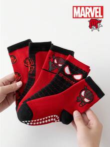 5 Pairs Marvel Venom & Spider-Man Themed Anti-Slip Gel Socks For Kids, Including Girls' Over-The-Knee Socks, Boys' Breathable Anti-Slip Cartoon Socks, And Anti-Slip Floor Socks Suitable For Active Kids And Spider-Man Movie Fans - Black - View 7