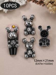 10 件复古熊指甲饰金属兔子指甲用品个性化美甲 3D 仿古银指甲宝石适合 DIY 美甲沙龙和个人使用指甲 - 彩色 - 查看 13