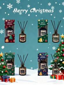 1 Conjunto de Vela Perfumada Sem Chama de Natal, Embalagem Bonita, Várias Opções de Fragrância, Serve como Difusor de Fragrância e Decoração, Adequado para Fragrância Doméstica, Purificação do Ar e Decoração de Feriados, Decoração Interna de Natal (4 Varetas de Rattan) - Duoxiang - Visão 1