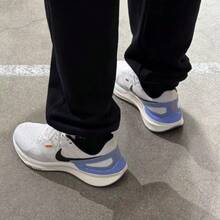 Nike Women's AIR ZOOM STRUCTURE 25 Minimalist Breathable Lace-Up Athletic Sneakers - White/Blue - View 4