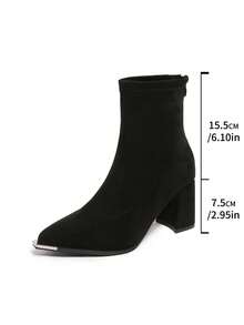 2-2.5英寸法式修身小踝靴，仿麂皮粗跟女式踝靴，2025秋冬新款 - 黑色 - 查看 6